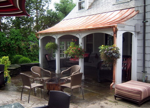 Concave copper standing seam roofing