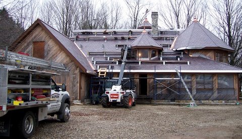 New construction slate and copper installation.